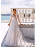 Long Sleeves Beaded Ivory Tulle Dreamy Wedding Dress